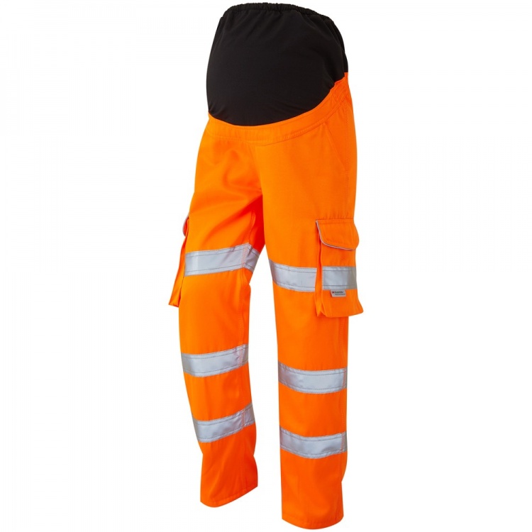 Leo Workwear CM01-O Verity Ladies Maternity Polycotton Cargo RIS-3279-TOM Hi Vis Trouser Orange